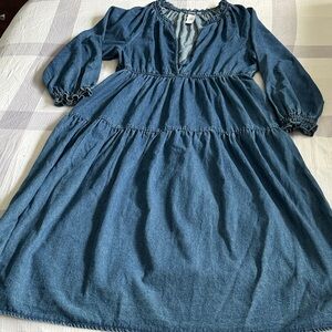 GAP Dark Blue Denim Tiered Long-Sleeve Women’s Dress